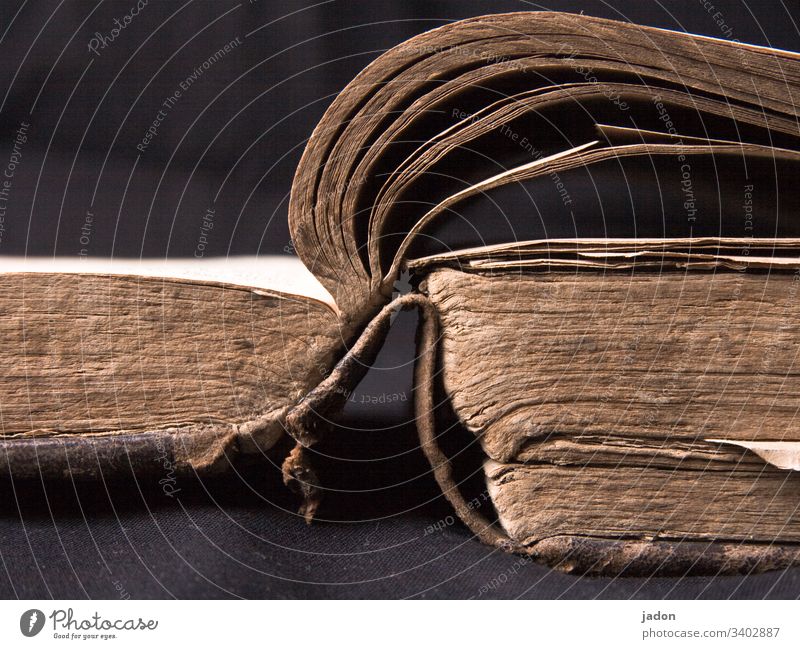 ein offenes buch, ziemlich alt. Buch antiquarisch Literatur lesen lernen Wissen Papier Menschenleer Studium Bibliothek Weisheit zerfleddert