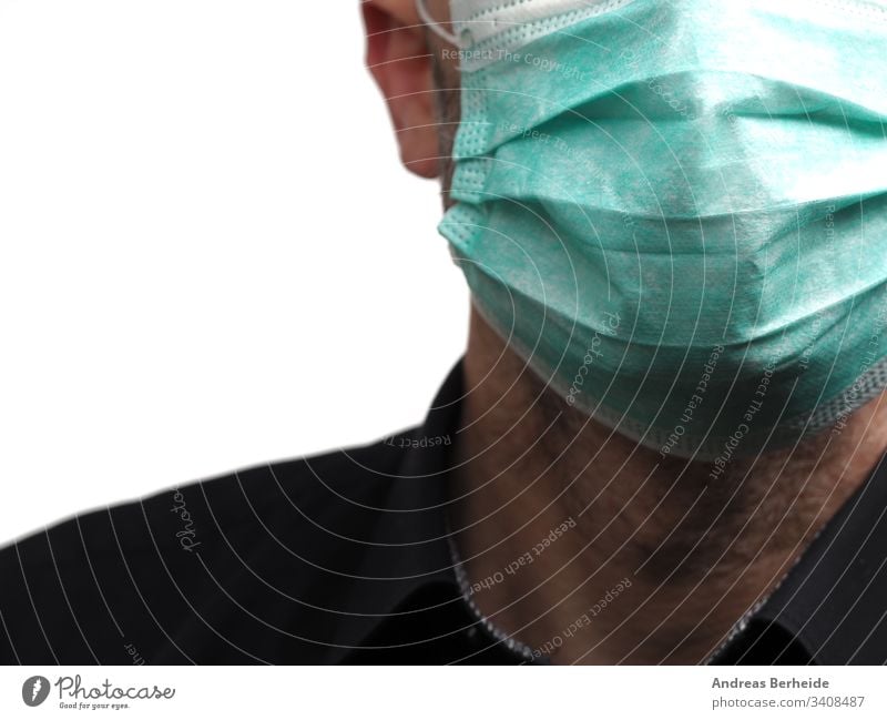 Geschäftsmann mit einem medizinischen Mundschutz klinisch medizinische Maske Personal schützend Sicherheit Prävention Grippe Konzept Gesundheitswesen behüten