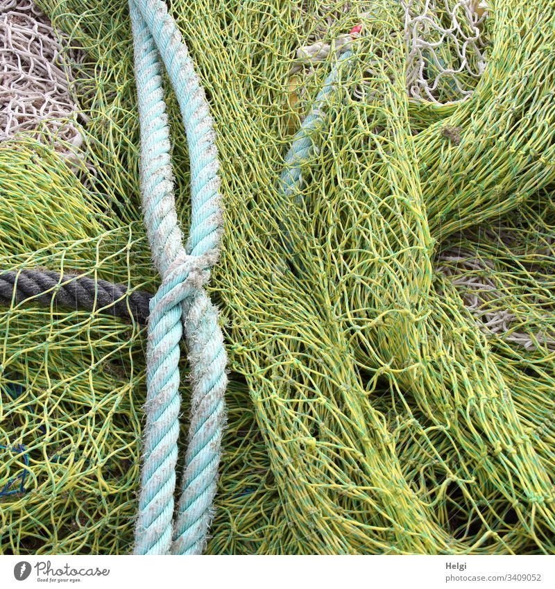 Seilschaft | Fischernetze und Seile im Fischereihafen Fischfang Farbfoto Außenaufnahme Nahaufnahme Netz Netzwerk Fischereiwirtschaft Strukturen & Formen Muster