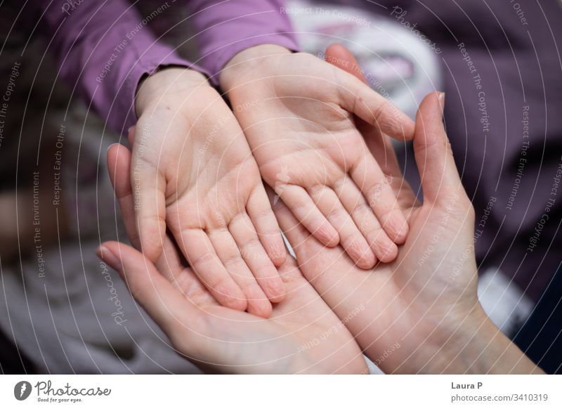 Mutter hält die Hände der Tochter in den Händen Sicherheit sicher verbunden schön Eltern Beteiligung Mama Erwachsener Kind Liebe Pflege fürsorglich Frau