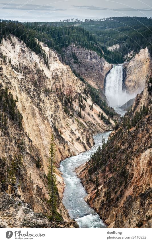 Wasserfall der zu einem wilden, reißendem Fluss wird der sich durch die Berge kämpft Erholung verreisen Amerika Schlucht Sonnenlicht Kontrast Schatten Erde
