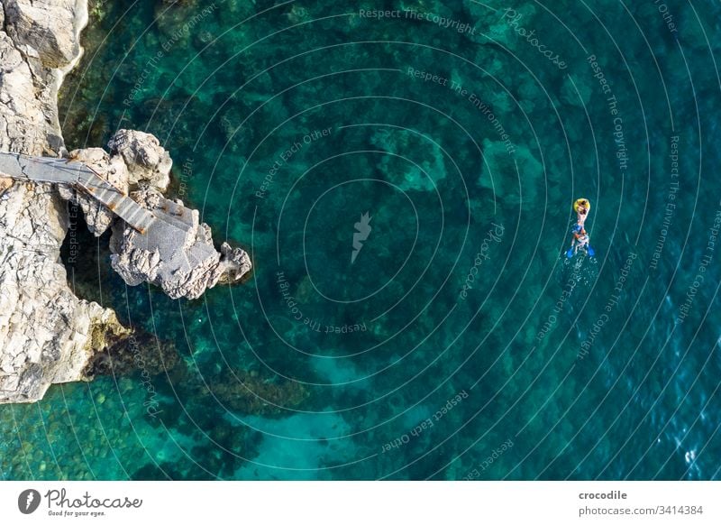 Drohnenaufnahme Montenegro am Meer Schwimmen & Baden Luftmatratze Schwimmreifen Küste Drohnenansicht klares Wasser Felsen Urlaubsstimmung azurblau