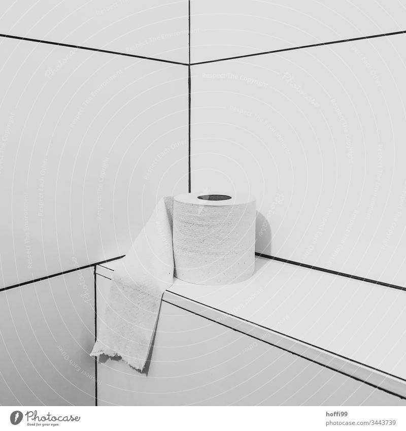 Das ist Kunst und kann nicht weg - Papierrolle mit Abrissspuren in Ecke - weiß klopapier Toilettenpapier installation Stillleben Bad Sauberkeit