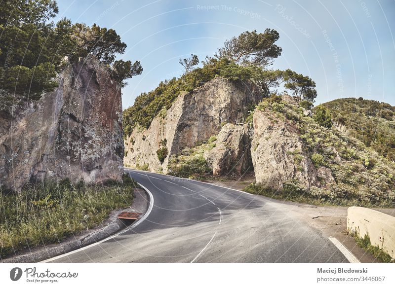 Panoramastraße im Anaga-Gebirge, Teneriffa, Spanien. Straße malerisch reisen Ausflug Abenteuer Berge u. Gebirge Landschaft Natur Kanarische Inseln Ansicht