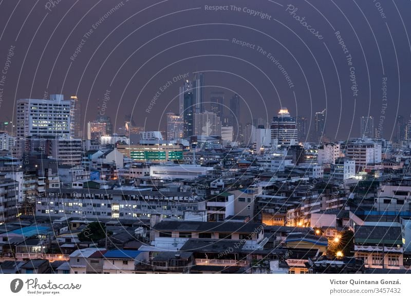 Skyline von Bangkok Architektur Kunst Asien Brücke Gebäude Großstadt Stadtbild Zusammensetzung Konstruktion Darstellung Stadtzentrum Abenddämmerung Horizont