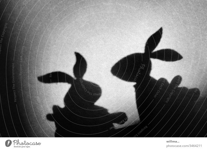 Teambesprechung der Osterhasen Ostern Oserhase Osterhasenpaar Schattenspiel Silhouette Licht und Schatten Scherenschnitt Eier verstecken Osterfest