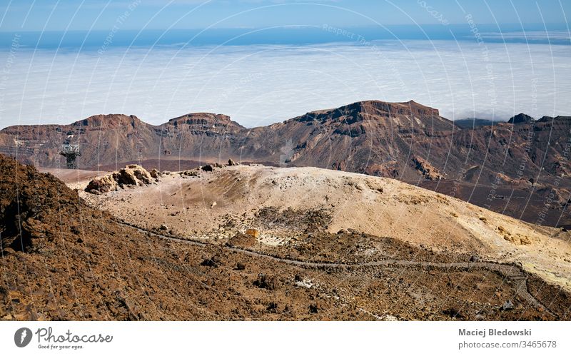 Vulkanische Landschaft vom Teide aus gesehen, Teneriffa, Spanien. trocken Menschenleer Berge u. Gebirge Bimsstein Lava Panorama Natur reisen Kanarische Inseln