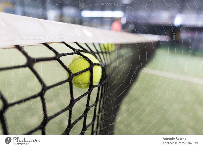Ballschuss gegen das Netz Paddel-Tennis Padel Paddeltennis Sport Erholung Gerät niemand Fokus im Vordergrund Freizeit Bokeh im Innenbereich scheitern Versagen