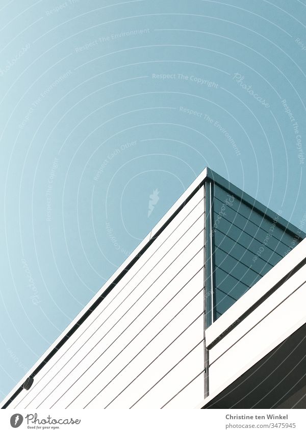 Detailaufnahme einer Fassadenverkleidung aus der Froschperspektive modern Halle Gebäude Gebäudeteil Linien ästhetisch Ordnungsliebe eckig urban Perspektive