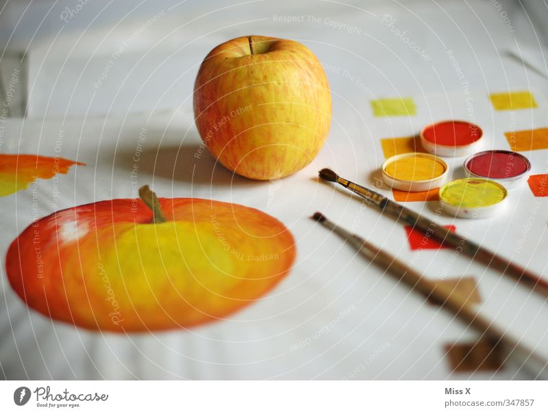 Nachmalen Lebensmittel Apfel Bioprodukte Freizeit & Hobby Kunst Künstler Maler Kunstwerk Gemälde zeichnen lecker süß gelb orange rot Kreativität Farbstoff