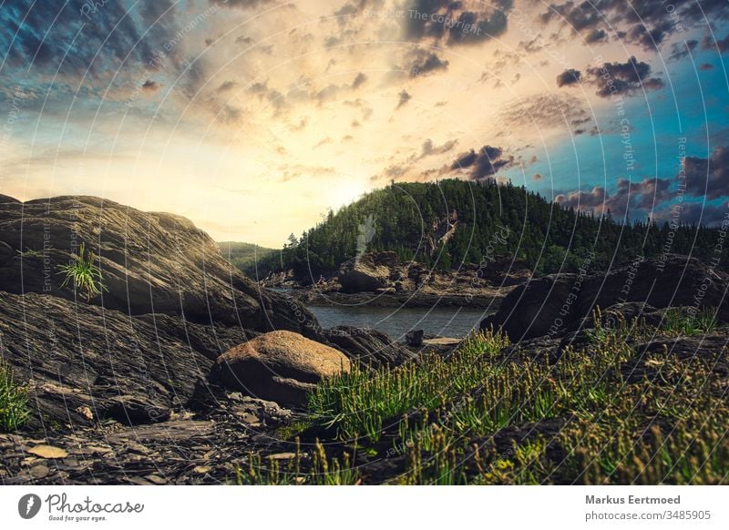 Parc du Bic Kanada Sonnenaufgang Natur Nordamerika Quebec Sonnenuntergang Farbfoto Gesteinsformationen Felsen Landschaft Ferien & Urlaub & Reisen Sommer Wasser