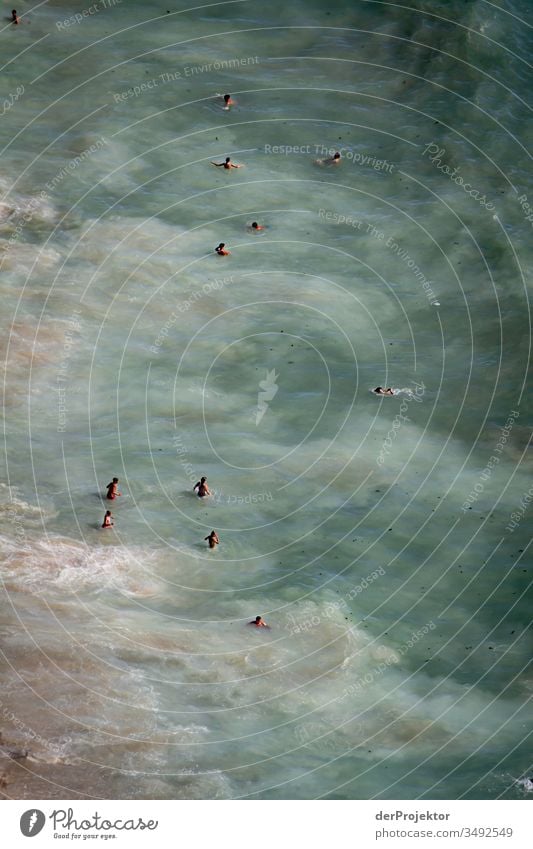 Schwimmen in den Welle von Nazaré in Portugal Brandung Wellen Meer Schwimmen & Baden knietief Wasser an der Küste wasser liebend Wassersport Badestelle Mensch