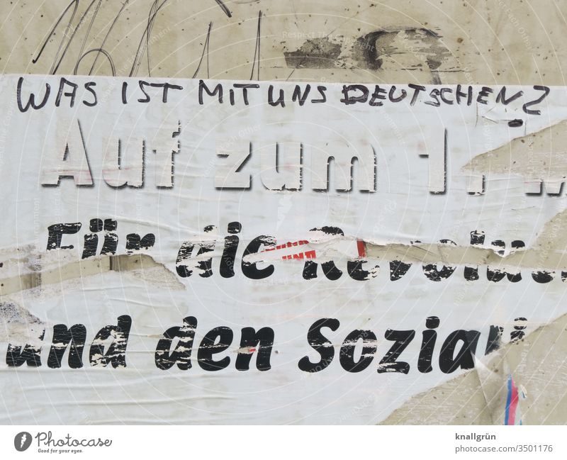 Was ist mit uns Deutschen? Deutschland Gesellschaft (Soziologie) Politik & Staat Sozialismus 1. Mai Politische Bewegungen protestieren Plakat Schriftzeichen