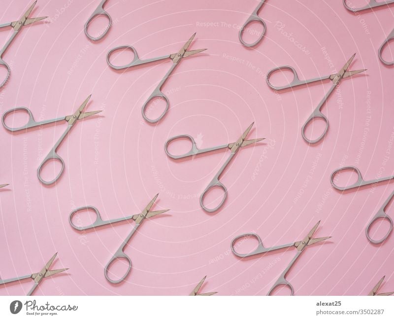 Nagelscherenmuster auf rosa Hintergrund Kunst Friseur Barbershop klassisch Konzept geschnitten Dekoration & Verzierung Design Gesundheit Metall sehr wenige