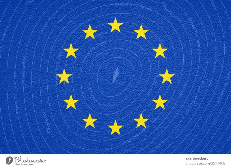 Europa Flagge mit Lederstruktur - Europäische Union oder EU Fahne Textur Hintergrund gedruckt Europäer Design Mode Politik Textfreiraum Symbol Emblem blau gelb