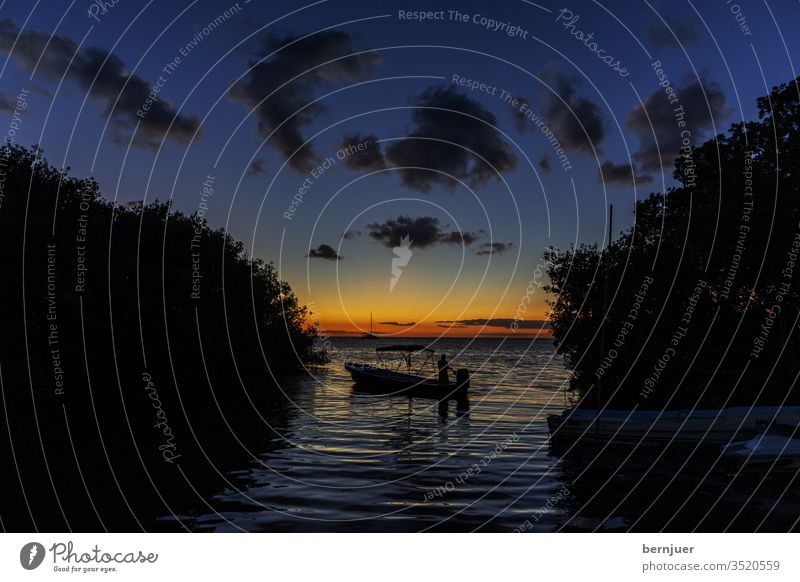 Boot bei Sonnenuntergang in Caye Caulker schiff caulker caye belize silhouette wolke Sonnenschein Sonnenuntergang Himmel Schiff Transport Sommer Wasser sonnig