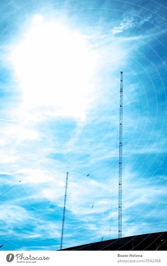 Total blau 3 Himmel himmelblau Masten Wolken Außenaufnahme Blauer Himmel Schönes Wetter