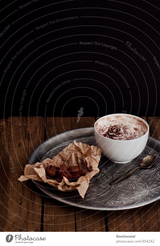 Schokoladig Lebensmittel Süßwaren Schokolade Ernährung Kaffeetrinken Getränk Heißgetränk Kakao Schalen & Schüsseln lecker süß braun schwarz schokobraun Tablett