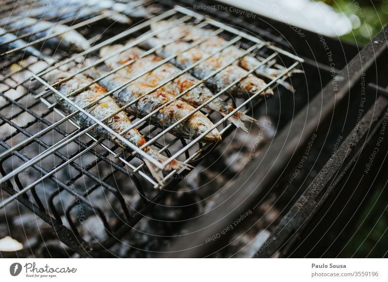 Gegrillte Sardinen aus der Nähe Fisch Grillrost gegrillt mediterran Mediterrane Küche Diät Omega-3-Fettsäure Sommer Frühling Ernährung Gesundheit Lebensmittel