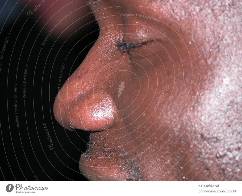 Afrikanisches Gesicht Mann Porträt Afrikaner braun Pore glänzend Nahaufnahme dunkelhäutig Haut Makroaufnahme shine face nubisch Nase