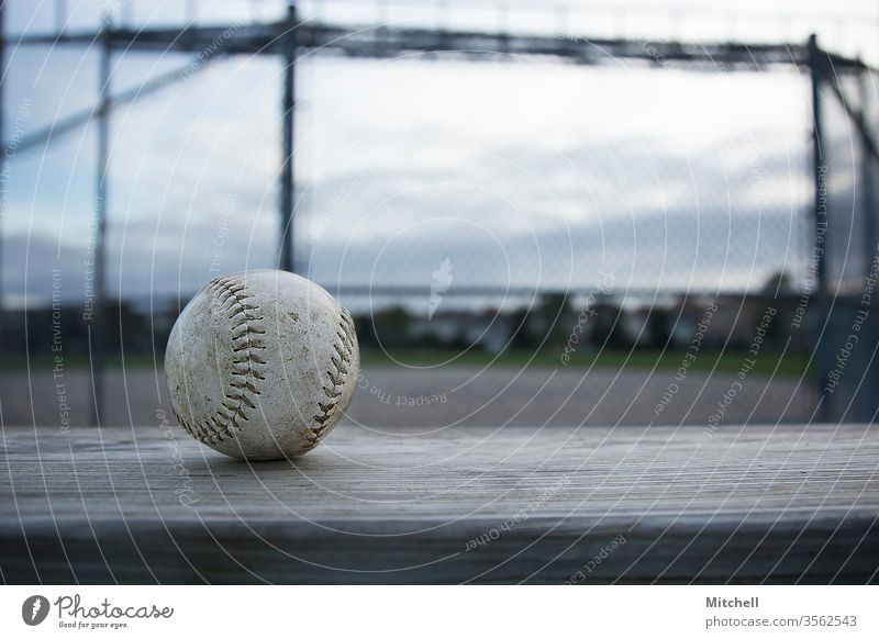 Nahaufnahme eines Baseballs mit einem Baseball-Diamanten im Hintergrund Sport Mensch Ballsport sportlich Freizeit & Hobby Außenaufnahme Fitness spielen