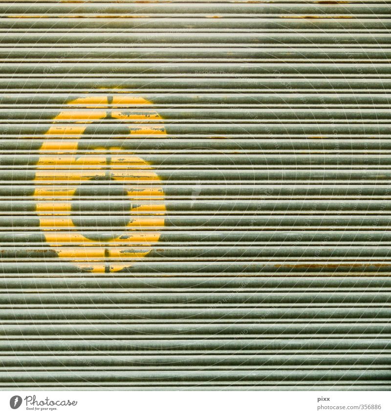 einfach 6 Haus Anstreicher Industrie Metall Zeichen Ziffern & Zahlen Schilder & Markierungen dreckig gelb grau Tor rund stencil Typographie Beschriftung Mitte