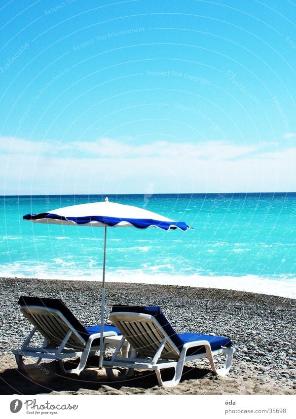 Côt d’Azur Meer Frankreich Sonnenschirm Ferien & Urlaub & Reisen Sonnenbad azurblau Strand Côt d'Azur Wasser liegen