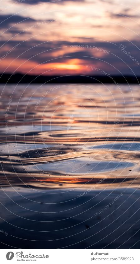 Sonnenuntergang am See, Close Up der Wasseroberfläche wasser Abenddämmerung Spiegelung dof Unschärfe Reflexion & Spiegelung Dämmerung ruhig Natur Erholung