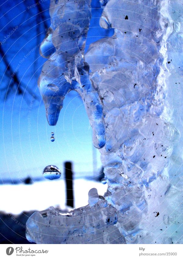 eisige Träne Reflexion & Spiegelung Eiszapfen Winter Wassertropfen Naturkunstwerk blau