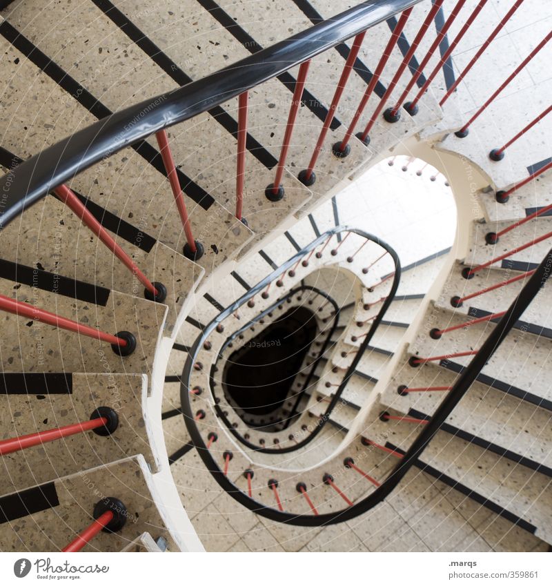 Hinab Stil Treppe Treppenhaus Treppengeländer Zeichen Perspektive tief Innenarchitektur Spirale Oval rund Farbfoto Innenaufnahme Menschenleer Vogelperspektive