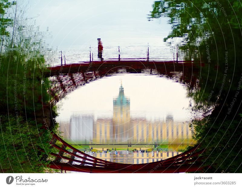 gespiegelte gusseiserne Brücke im Schlosspark Reflexion & Spiegelung abstrakt Wege & Pfade Surrealismus historisch Erholung Sehenswürdigkeit Weltkulturerbe