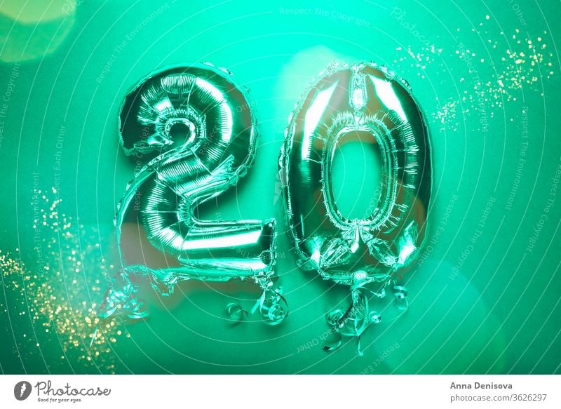 Silberner Zahlenballon 20 Luftballon zwei zwanzig Nummer Neujahr Jahrestag Geburtstag Gefolgsleute mag Termin & Datum Januar Dekoration & Verzierung Glitter