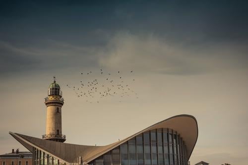 Leuchtturm Warnemünde - Teepott Ferien & Urlaub & Reisen Tourismus Sightseeing Himmel Rostock Deutschland Mecklenburg-Vorpommern Warnemünder Teepott historisch