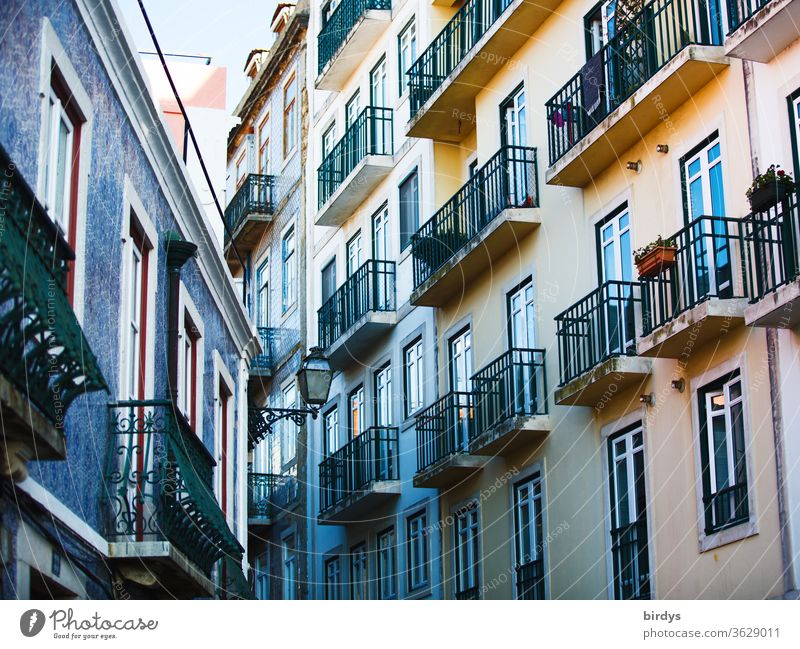 Häuserfassaden mit Balkonen. Renovierte Altbauten in der Stadt Fassaden Fenster wohnen mehrstöckig authentisch mehrfamilienhaus mietshaus Miete Mietpreise teuer