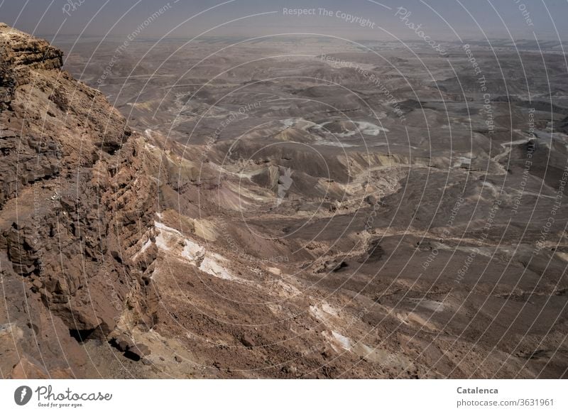 Blick in die Negev Wüste Trockenheit Natur Landschaft Sand Felsen Geröll Weite Horizont Himmel Hitze Kälte Braun Grau Einsamkeit Dürre Umwelt