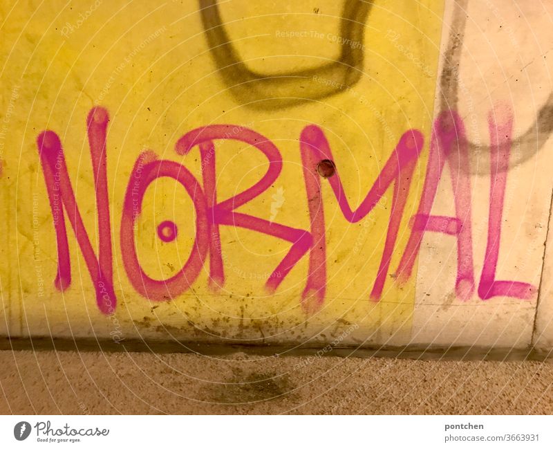 Das Wort normal als Graffiti auf einer  Mauer  in  einer unterführung Normal wort graffiti Schriftzeichen Wand Buchstaben Text Schmiererei Alltag Tag