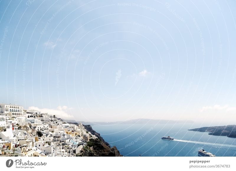 Insel Santorin Griechenland Santorini Europa mediterran Crete Küste blau Landschaft Felsen Tourismus Ferien & Urlaub & Reisen Sommer Meereslandschaft Wasser