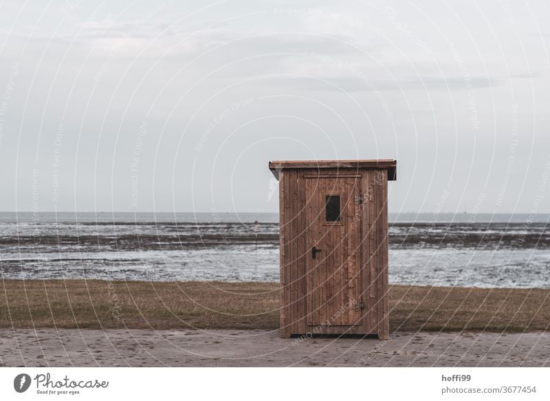 die kleine Hütte am Meer bei Ebbe und Flut Idylle minimalistisch Strand Sommer Seeufer Nordsee Erholung ebbe und flut Insel Schlick Schlamm nass Gezeiten Natur