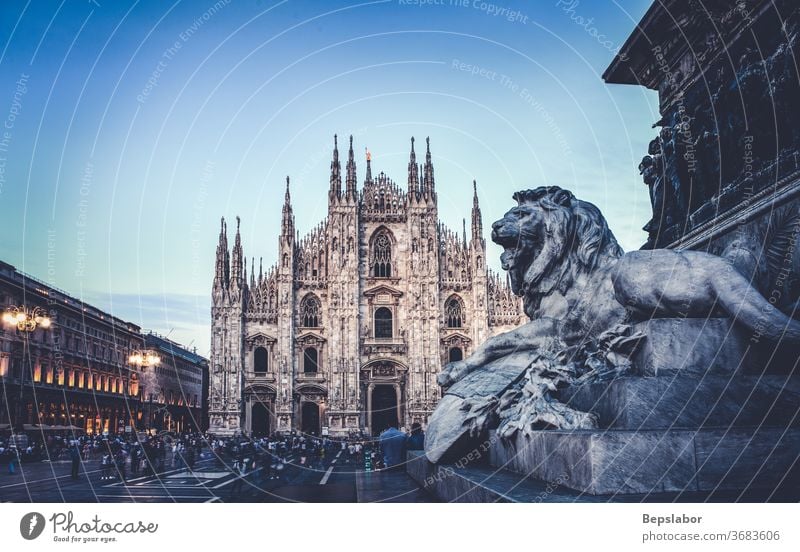Löwe, Skulptur des Vittorio-Emanuele-II-Denkmals auf der Piazza Duomo, Mailand - Italien Vittorio Emanuele II Antiquität Architektur Kunst Schnitzereien