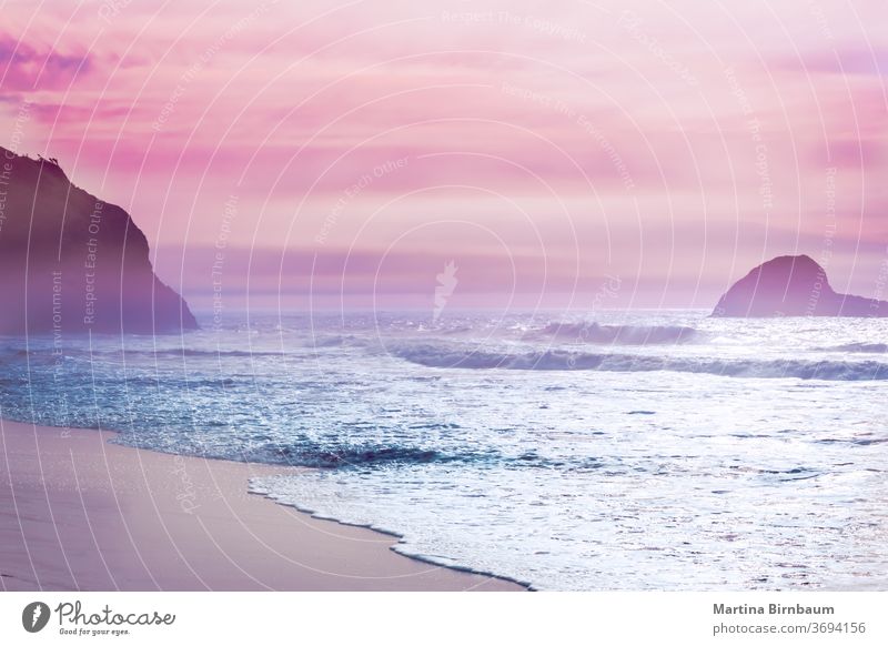 Kalifornien träumt, Sonnenuntergangsstimmung am Strand von Mendocino, Kalifornien Morgendämmerung träumen Ferien Landschaft Wasser pazifik Küstenlinie rosa