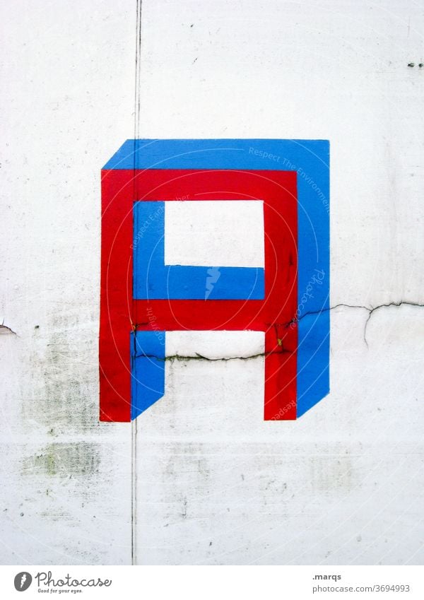A Buchstabe Alphabet buchstabe a blau rot weiß Typographie Schriftzeichen Kommunikation Wand