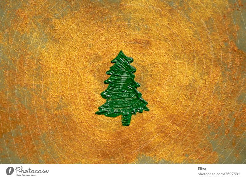 grüner gemalter Tannenbaum auf gold schimmerndem Hintergrund. Weihnachten. tanne golden Christbaum edel Dekoration textur Weihnachten & Advent Baum Struktur