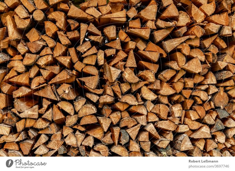 viele Stämme werden gestapelt und können als Brennholz verwendet werden abstrakt Herbst Hintergrund braun Brandwunde hacken Nahaufnahme co2 Textfreiraum
