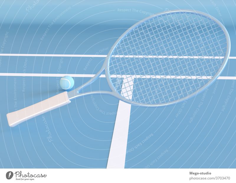 3D-Illustration. Tennisschläger und Ball. 3d Spiel Remmidemmi rendern Tennisplatz Grafiken Formen Hobby Vorlage Stil 3D-Rendering Hintergrund Symbol abstrakt