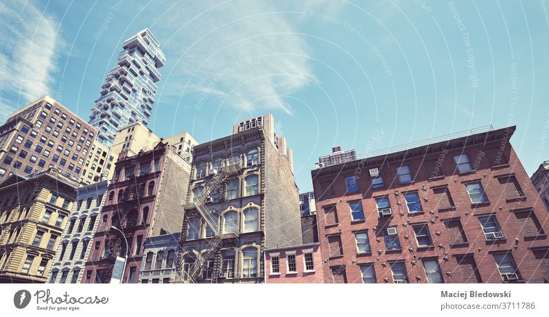Manhattan vielfältige Architektur, New York, USA. New York State Großstadt Gebäude Appartement Haus Fassade retro Instagrammeffekt alt altehrwürdig nyc