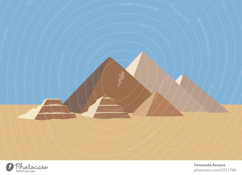 Realistische ägyptische Pyramiden. Berühmter afrikanischer historischer Ort in Gizeh. Grab des ägyptischen Pharaos, Touristenzentrum von Kairo, Reiseziel. Altertümliche Architektur in Sanddünen. Vektor-Illustration.