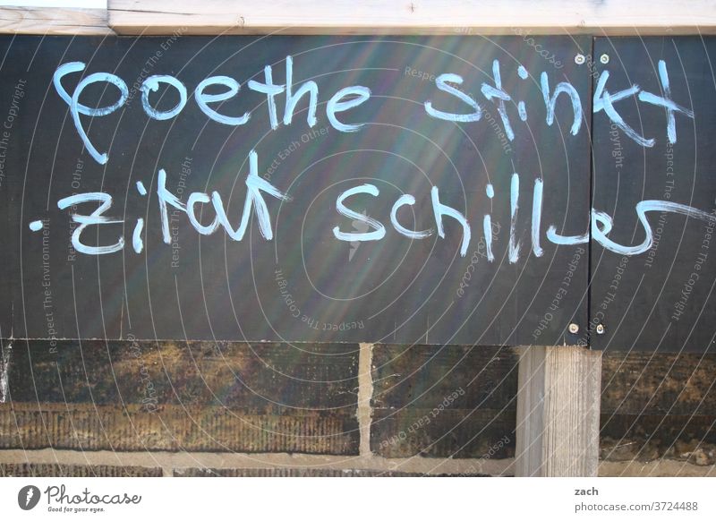Dichter und Denker Graffiti streetart Street Mauer Wandmalereien Fassade Botschaft Buchstaben Ziffern & Zahlen Goethe Schiller Schriftsteller Literatur