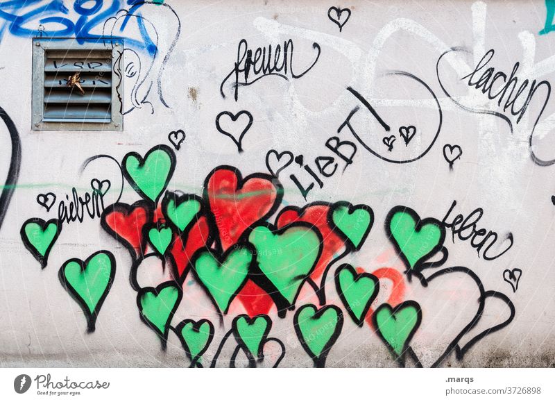Lieben leben lachen Schriftzeichen Typographie Gefühle Romantik Zusammensein Graffiti Valentinstag Liebeserklärung Liebesbekundung lieben Leben freuen Freude