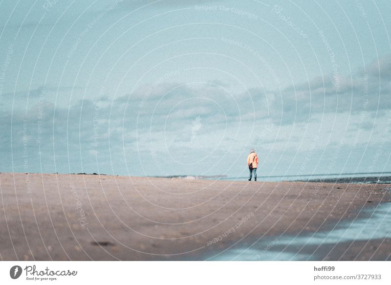 ein einsamer Spaziergänger im Herbst am Meer - die Tage werden kürzer Einsam herbstlich Nordsee Strandspaziergang Küste herbsturlaub Besinnlichkeit besinnlich