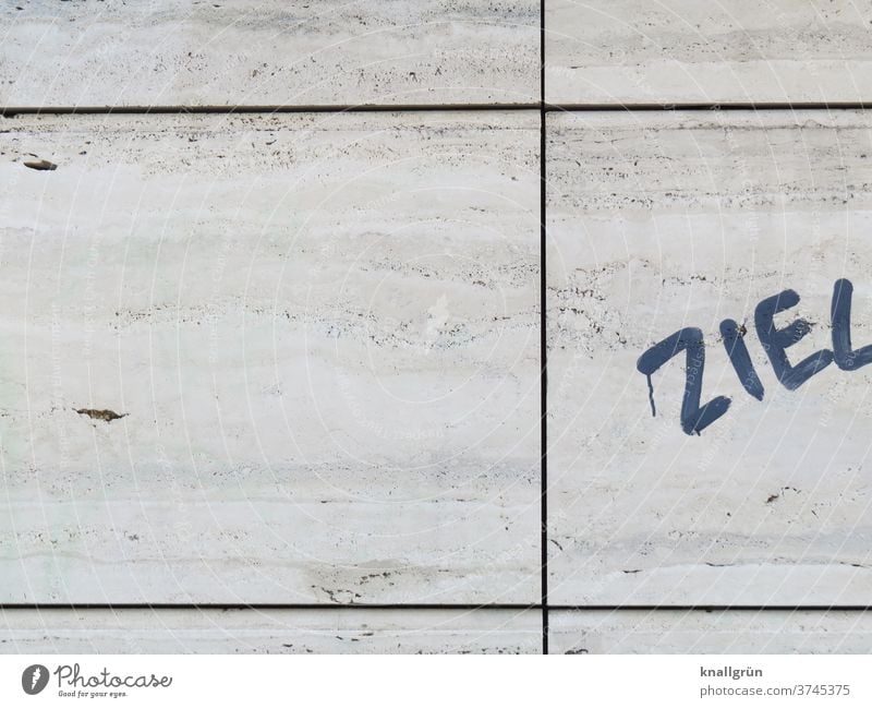 Ziel Graffiti Mauer Wand Außenaufnahme Straßenkunst Schmiererei Fassade Buchstaben Schriftzeichen Tag Wort Typographie Text Jugendkultur Strukturen & Formen